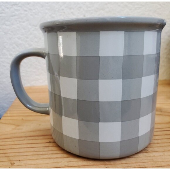 Place Time Mug Gray Plaid Coffee Cup Tea Time Cozy 16 oz NWT Factory FLAW - Picture 6 of 6
